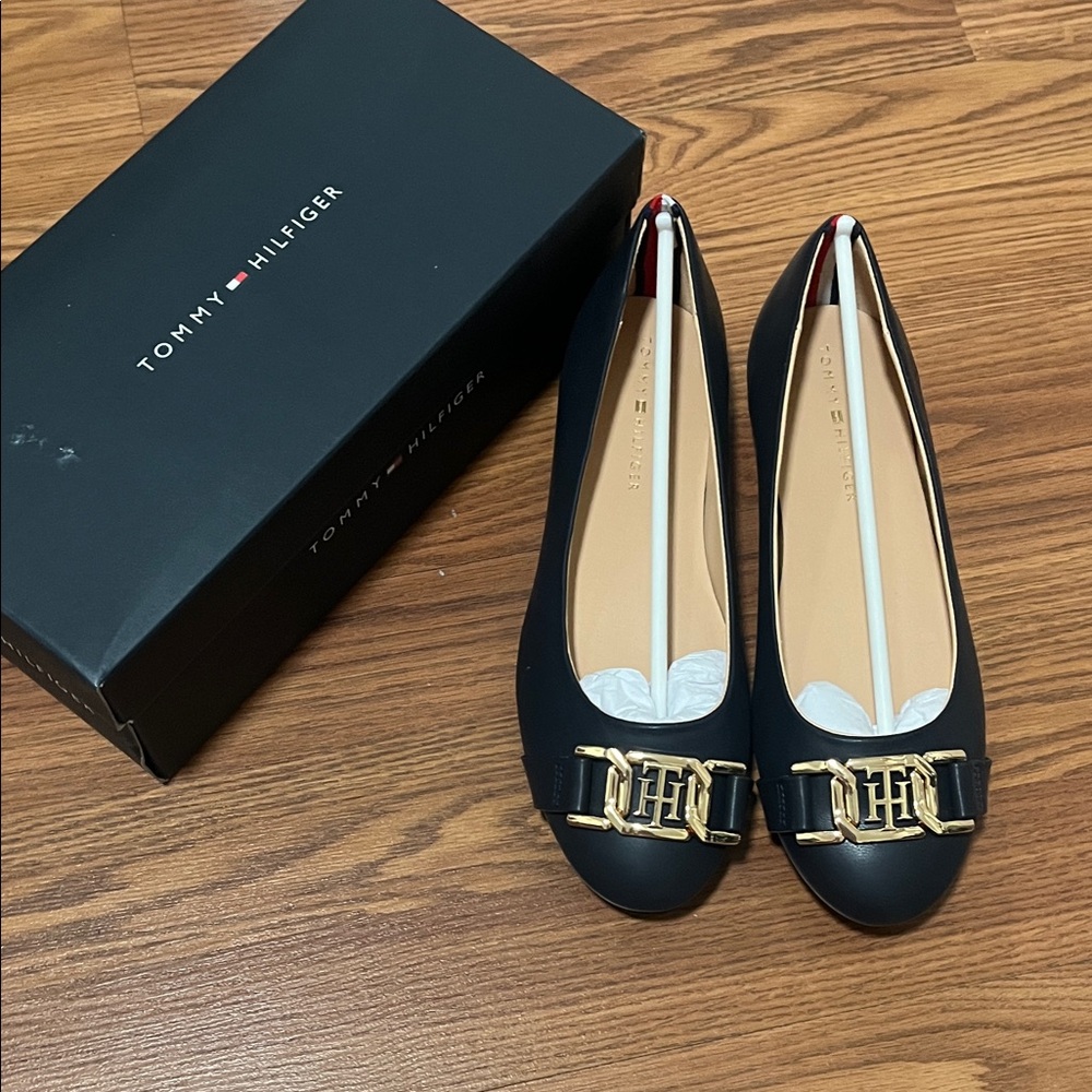 Tommy Hilfiger Women's Black Flats with Gold Accent